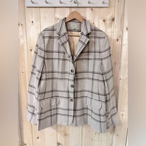 L.L Bean Plaid Wool Cashmere Blend Blazer Coat Plus Size 18, Neutral